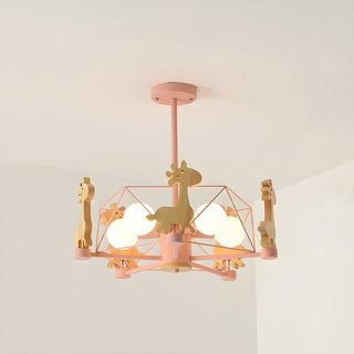 ZOWALA - Geometric Giraffe Wood Kids Room Grey 5-Light Chandelier Image - 9