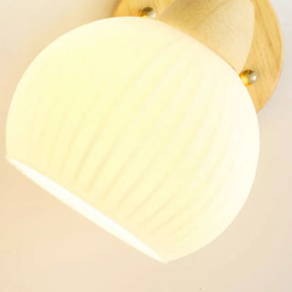 Modern Wood Frosted Glass Globe Bedside Wall Sconce Zawala Image - 10