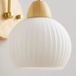 Modern Wood Frosted Glass Globe Bedside Wall Sconce Zawala Image - 12