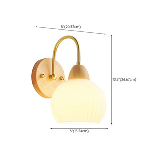 Modern Wood Frosted Glass Globe Bedside Wall Sconce Zawala #size