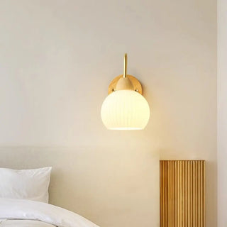 Modern Wood Frosted Glass Globe Bedside Wall Sconce Zawala Image - 4