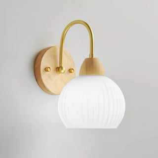 Modern Wood Frosted Glass Globe Bedside Wall Sconce Zawala Image - 8