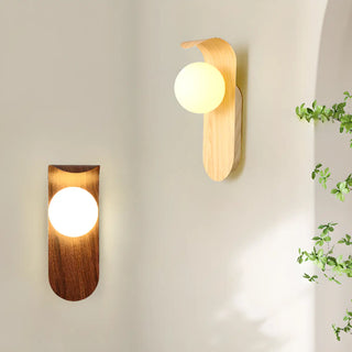 Modern Round LED Globe Wood Grain Metal Wall Sconce Zawala Image - 1