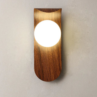 Modern Round LED Globe Wood Grain Metal Wall Sconce Zawala Image - 10