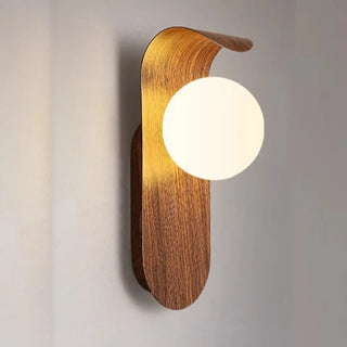 Modern Round LED Globe Wood Grain Metal Wall Sconce Zawala Image - 11