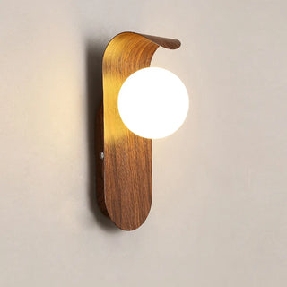Modern Round LED Globe Wood Grain Metal Wall Sconce Zawala Image - 12