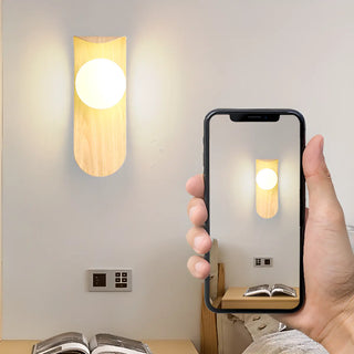 Modern Round LED Globe Wood Grain Metal Wall Sconce Zawala Image - 15