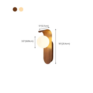 Modern Round LED Globe Wood Grain Metal Wall Sconce Zawala #size