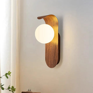 Modern Round LED Globe Wood Grain Metal Wall Sconce Zawala Image - 3