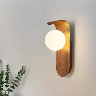Modern Round LED Globe Wood Grain Metal Wall Sconce Zawala Image - 4
