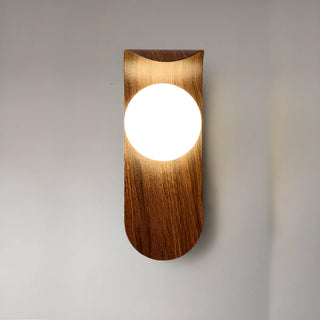 Modern Round LED Globe Wood Grain Metal Wall Sconce Zawala Image - 6