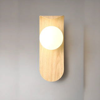 Modern Round LED Globe Wood Grain Metal Wall Sconce Zawala Image - 7