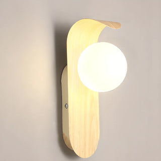 Modern Round LED Globe Wood Grain Metal Wall Sconce Zawala Image - 9