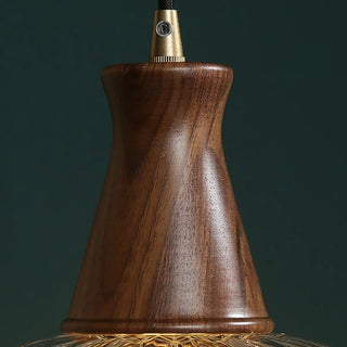ZOWALA - Modern Walnut Wooden Ribbed Clear Glass Pendant Light Image - 10