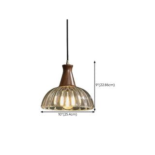 ZOWALA - Modern Walnut Wooden Ribbed Clear Glass Pendant Light #size