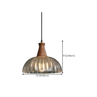 ZOWALA - Modern Walnut Wooden Ribbed Clear Glass Pendant Light Image - 17