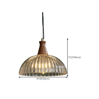 ZOWALA - Modern Walnut Wooden Ribbed Clear Glass Pendant Light Image - 18