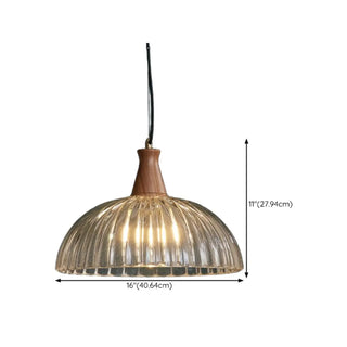 ZOWALA - Modern Walnut Wooden Ribbed Clear Glass Pendant Light Image - 19