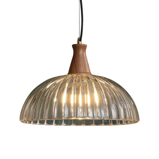 ZOWALA - Modern Walnut Wooden Ribbed Clear Glass Pendant Light Image - 9