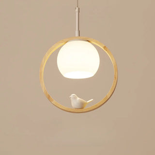 ZOWALA - Modern Wood Ring Globe Bird Pendant Light Adjustable Height Image - 5