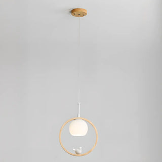 ZOWALA - Modern Wood Ring Globe Bird Pendant Light Adjustable Height Image - 6