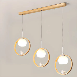 ZOWALA - Modern Wood Ring Globe Bird Pendant Light Adjustable Height Image - 7