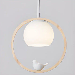 ZOWALA - Modern Wood Ring Globe Bird Pendant Light Adjustable Height Image - 8