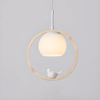 ZOWALA - Modern Wood Ring Globe Bird Pendant Light Adjustable Height Image - 9