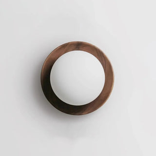 Art Deco Wood Base Round White Glass Wall Sconce Zawala Image - 8