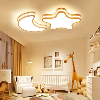 ZOWALA - Modern Flush Mount Wood Star Ceiling Light Image - 3