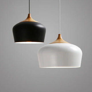 ZOWALA - Modern Wood Drum LED Pendant Light Flexible Length Image - 2