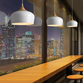 ZOWALA - Modern Wood Drum LED Pendant Light Flexible Length Image - 3