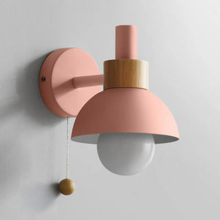 Modern Bedroom Wood Dome Wall Sconce with Pull Chain Zawala Image - 15