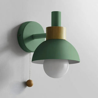 Modern Bedroom Wood Dome Wall Sconce with Pull Chain Zawala Image - 16