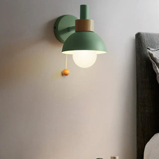 Modern Bedroom Wood Dome Wall Sconce with Pull Chain Zawala Image - 17