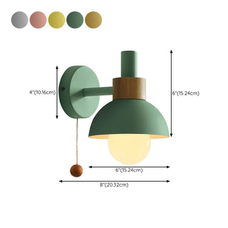 Modern Bedroom Wood Dome Wall Sconce with Pull Chain Zawala #size