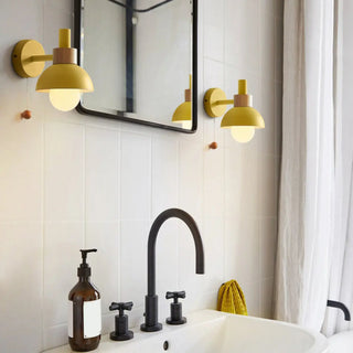 Modern Bedroom Wood Dome Wall Sconce with Pull Chain Zawala Image - 2