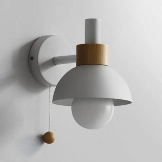 Modern Bedroom Wood Dome Wall Sconce with Pull Chain Zawala Image - 5