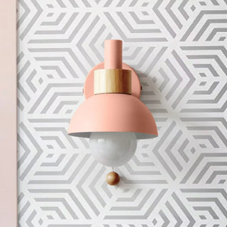 Modern Bedroom Wood Dome Wall Sconce with Pull Chain Zawala Image - 6