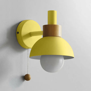 Modern Bedroom Wood Dome Wall Sconce with Pull Chain Zawala Image - 8
