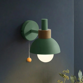 Modern Bedroom Wood Dome Wall Sconce with Pull Chain Zawala Image - 9