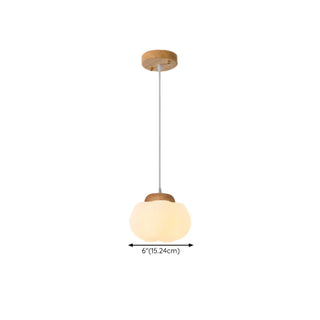 Modern Wood White Glass Drum Round Pendant Light Zawala #size