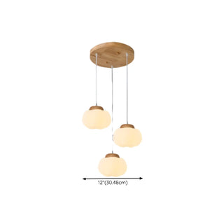 Modern Wood White Glass Drum Round Pendant Light Zawala Image - 11