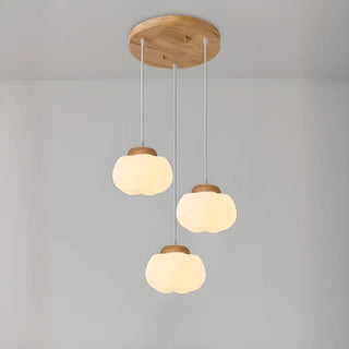Modern Wood White Glass Drum Round Pendant Light Zawala Image - 7