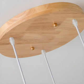 Modern Wood White Glass Drum Round Pendant Light Zawala Image - 8