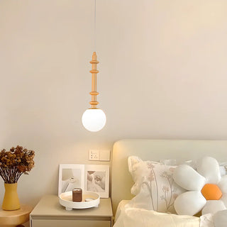ZOWALA - Modern Wooden Medium White Glass Ball Pendant Light Image - 1