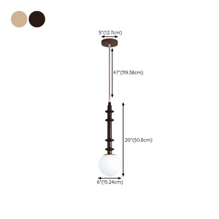 ZOWALA - Modern Wooden Medium White Glass Ball Pendant Light #size