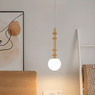 ZOWALA - Modern Wooden Medium White Glass Ball Pendant Light Image - 2