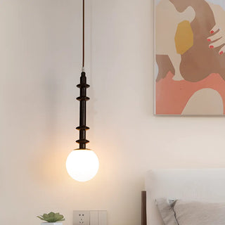 ZOWALA - Modern Wooden Medium White Glass Ball Pendant Light Image - 3