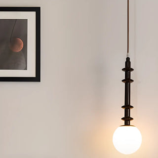 ZOWALA - Modern Wooden Medium White Glass Ball Pendant Light Image - 5